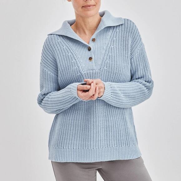 Haven Well Within Small Light Blue Open Knit Fisherman Sweater Cotton Blend - Picture 1 of 6